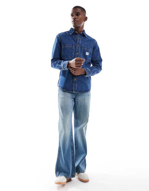 Lee workwear shirt in washed mid blue, 3 of 5