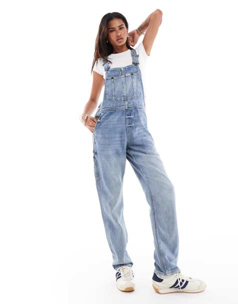 Lee workwear straight fit denim dungarees in light wash blue - view 1