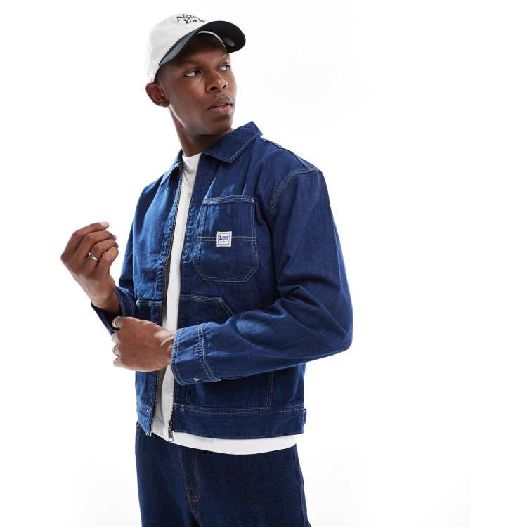 Lee workwear zip thru denim jacket in dark wash blue | ASOS