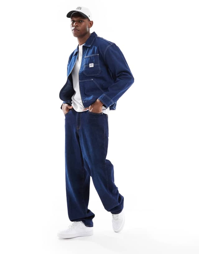 Lee workwear zip thru denim jacket in dark wash blue | ASOS
