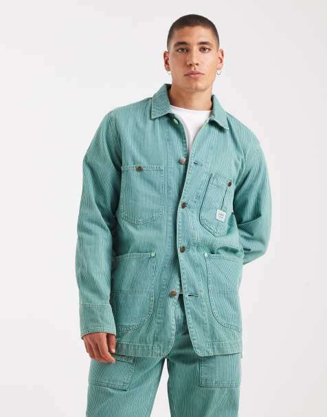 Lee x Crayola classic chore coat co-ord in dark green stripe - view 1
