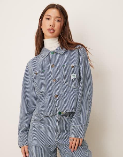 Lee x Crayola cropped chore jacket in blue railroad stripe (Part of a set) - view 1