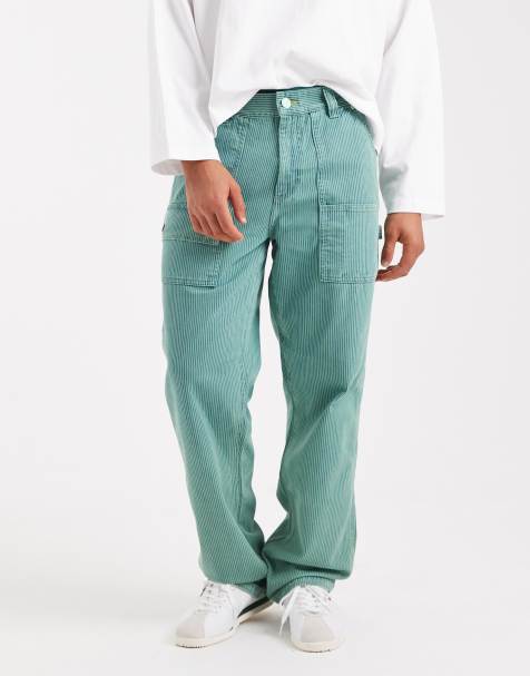 Lee x Crayola loose straight carpenter pants in dark green stripe (part of a set) - view 1