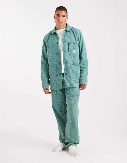 Lee x Crayola loose straight carpenter trouser co-ord in dark green stripe, 2 of 5