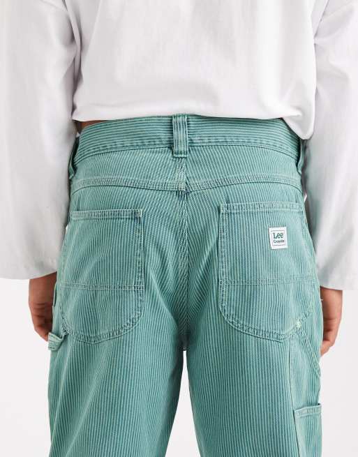 Lee x Crayola loose straight carpenter trouser co-ord in dark green stripe, 4 of 5