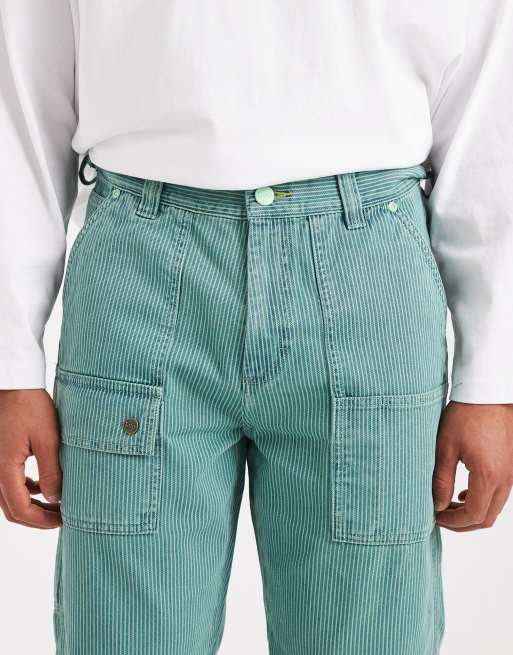 Lee x Crayola loose straight carpenter trouser co-ord in dark green stripe, 5 of 5