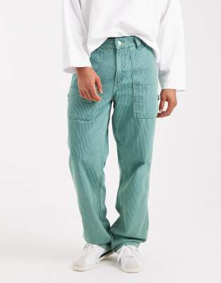Lee x Crayola - Pantalon droit d'ensemble style charpentier à rayures - Vert foncé