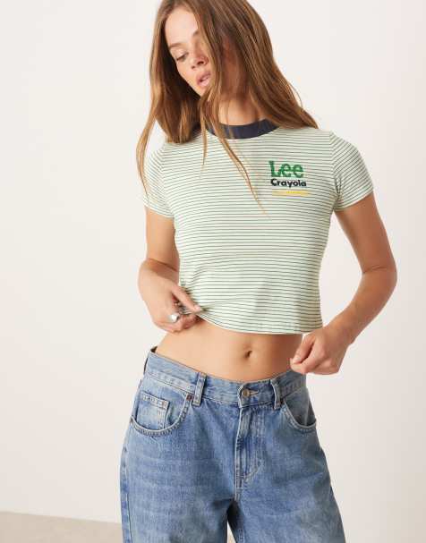 Lee x Crayola slim fit ringer t-shirt in white/green stripe - view 1