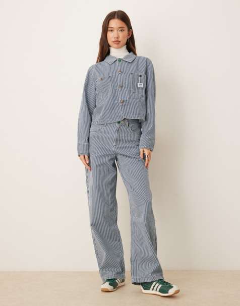 Lee x Crayola - Workwear - Gestreepte timmermansjeans in blauw, deel van co-ord set - view 1