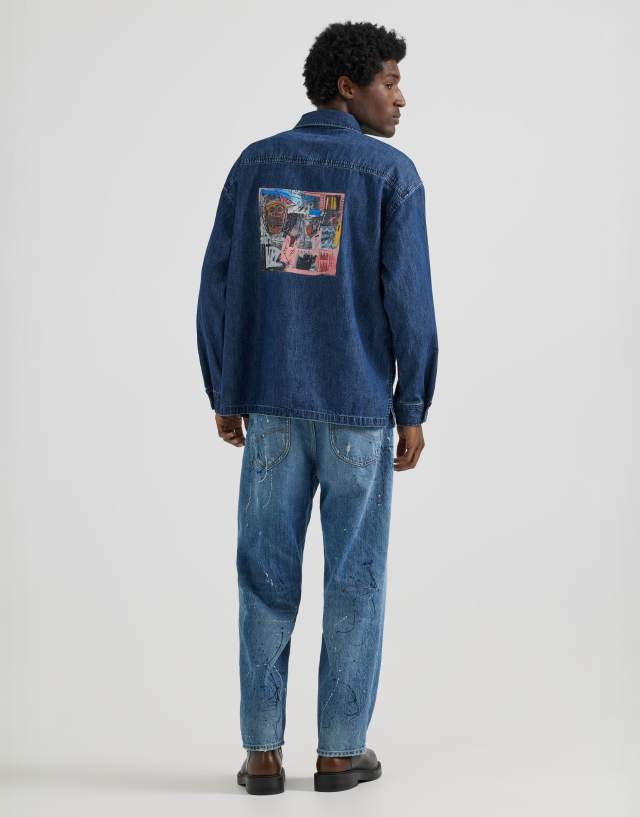 Lee - x jean-michael basquiat capsule back artwork print overhead worker denim shirt in mid wash