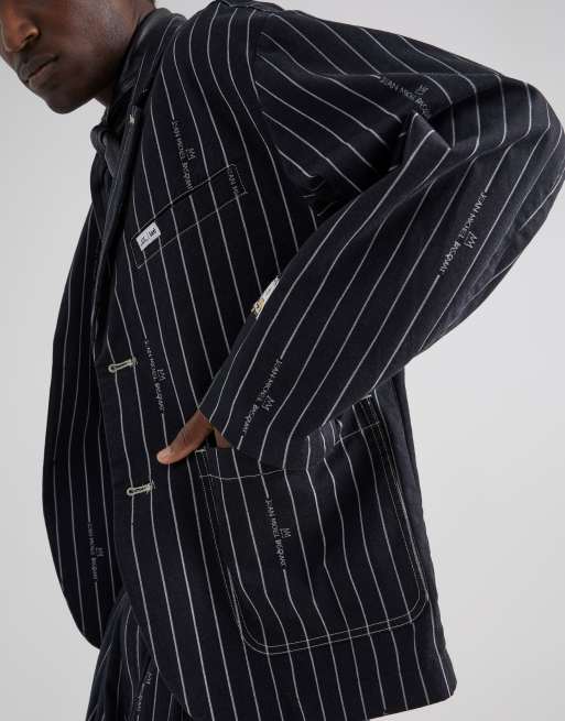 Lee x Jean-Michael Basquiat capsule stripe worker blazer co-ord in black, 4 of 4