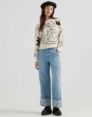 Lee x Jean-Michel Basquiat - Capsule - Locker geschnittene Carpenter-Jeans in heller Waschung mit Umschlag mit Kritzelpr...