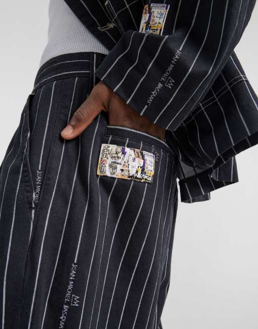 Lee x Jean-Michel Basquiat - Capsule - Losse broek in gestreept zwart, deel van co-ord set, 2 van 4