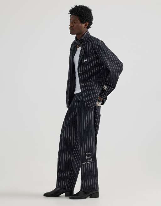 Lee x Jean-Michel Basquiat - Capsule - Losse broek in gestreept zwart, deel van co-ord set, 3 van 4