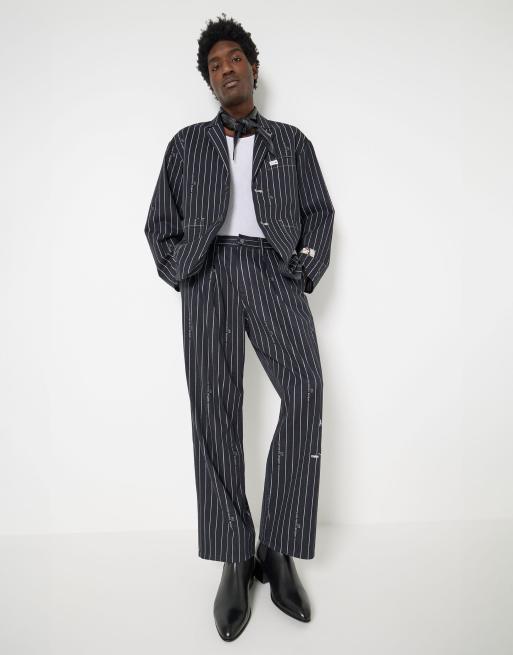 Lee x Jean-Michel Basquiat - Capsule - Losse broek in gestreept zwart, deel van co-ord set, 4 van 4