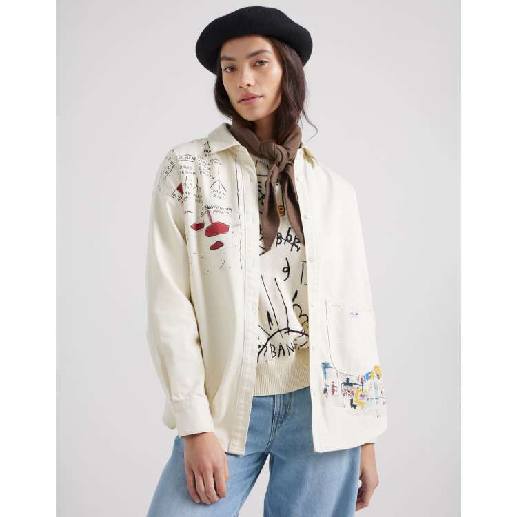 Lee x Jean Michel Basquiat capsule scribble artwork print shirt in off white ASOS