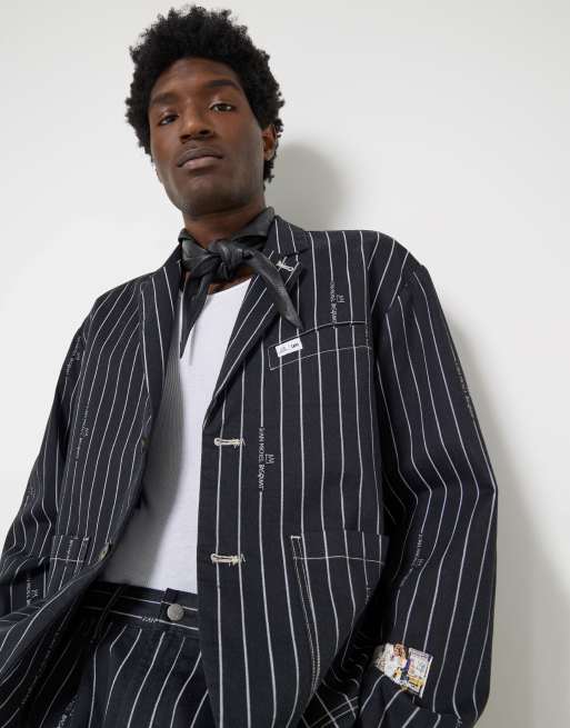 Lee x Jean-Michel Basquiat capsule stripe worker blazer in black (part of a set)