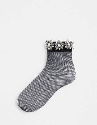 Leg Avenue Leg Avenue anklets socks with rhinestones in black