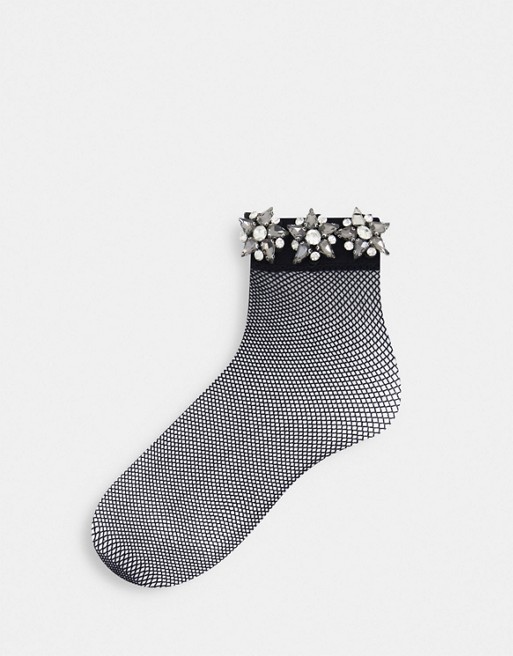 Leg Avenue anklets socks with rhinestones in black