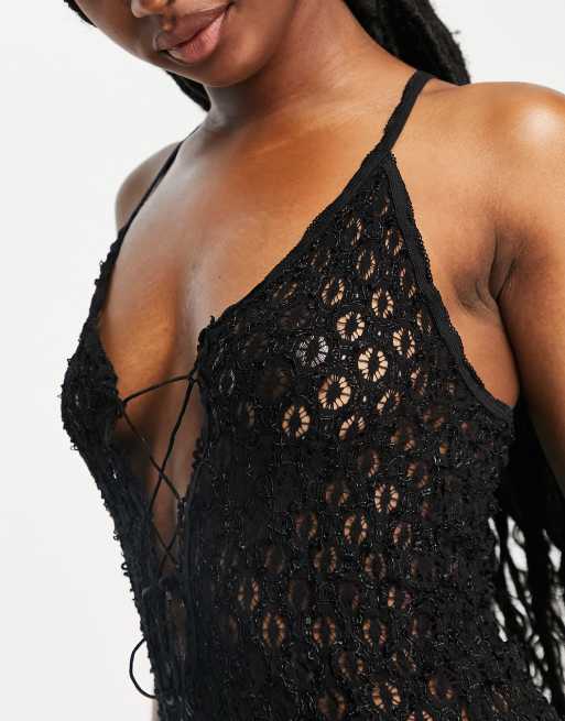 Leg Avenue - Chemise en dentelle avec string assorti - Noir, 3 de 4