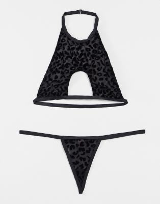 Leg Avenue - Completo intimo in nero leopardato con dettaglio sotto il seno
