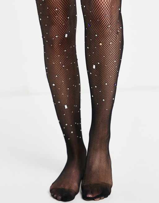 Leg Avenue fishnet tights with gems in black