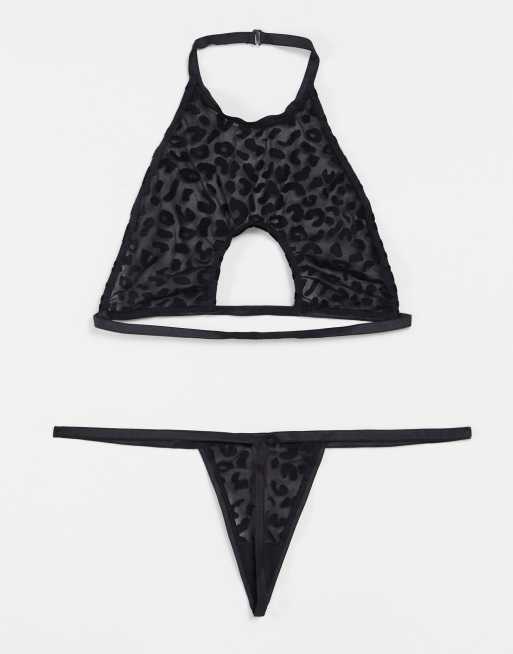 Leg Avenue leopard lingerie set with underboob detail in black, 2 of 4