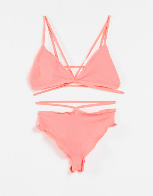 Leg Avenue - Lingerieset met wikkelbanden in koraal