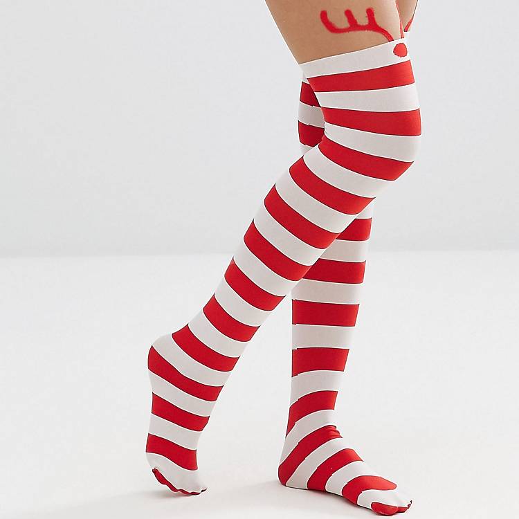 leg avenue rudolph red and white striped stockings 
