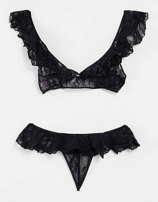 Leg Avenue ruffle lingerie set in black