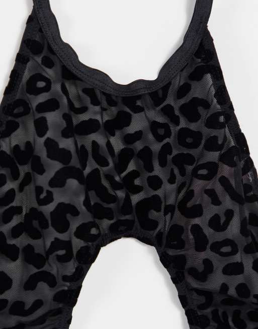 Leg Avenue - Sort lingerisæt med detalje under brystet i leopardprint, 3 af 4