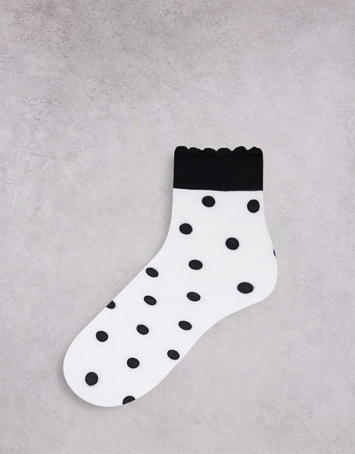 Leg Avenue spots and dots ankle socks in white and black