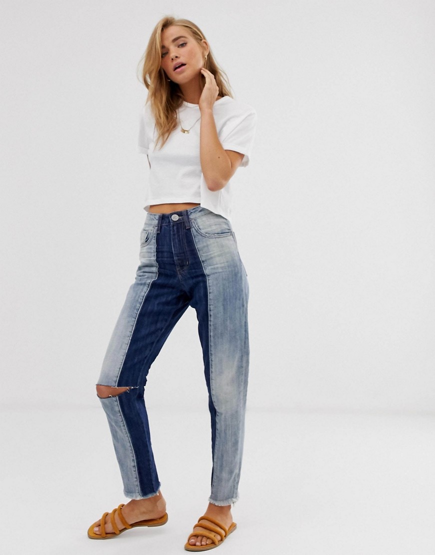 Legend højtaljede 80'er-jeans i denim med kontrastdetalje fra One Teaspoon-Blå