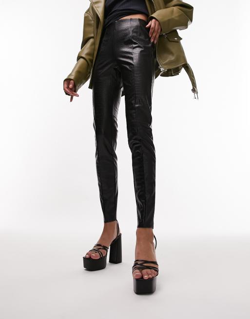 Legging negro efecto cocodrilo de cuero sintético de Topshop