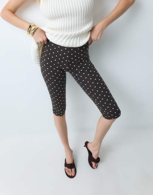 leggings capri de punto con lunares marrón oscuro, 5 de 5