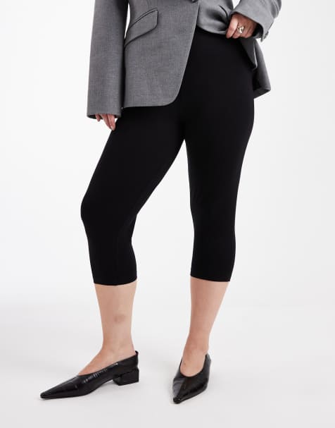 Leggings capri negros de punto liso de ASOS DESIGN Curve - view 1