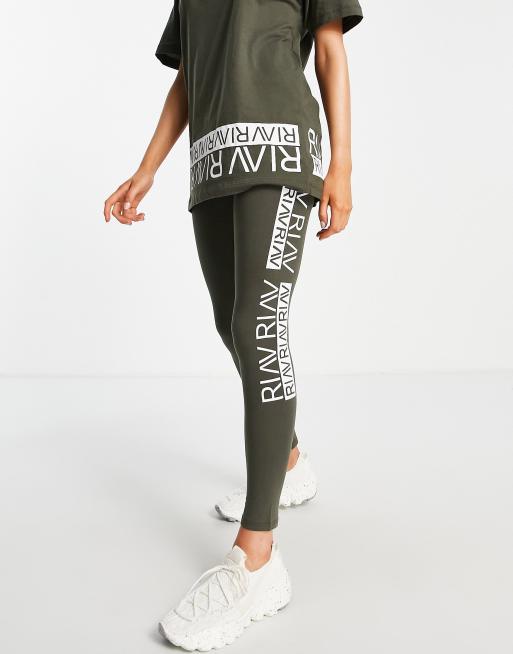 Leggings caquis moldeadores con logo de River Island Active (parte de un conjunto)
