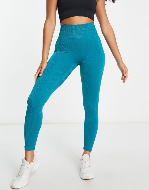Leggings color cerceta deportivos sin costuras con purpurina de Urban Threads