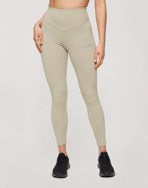 Leggings color piedra con detalle de la marca de algodón de HIIT