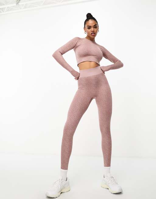 Leggings color visón efecto piel de cocodrilo sin costuras con cintura cruzada de ASOS 4505
