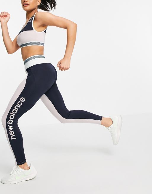 Leggings con diseño color block azul marino y lila Achiever Retro Remix de New Balance Running 