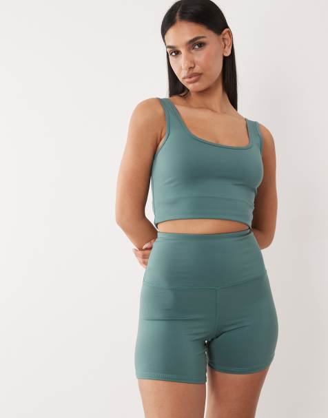 Leggings cortos deportivos de 13 cm verde salvia de talle alto con bolsillo para teléfono con cremallera Icon de 4505 Hourglass - view 1