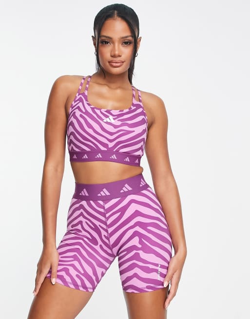 Leggings cortos morados con estampado de cebra Hyperglam de adidas Training