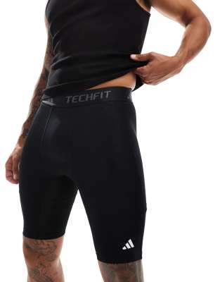 Leggings cortos negros de tejido de compresión Techfit de adidas Training