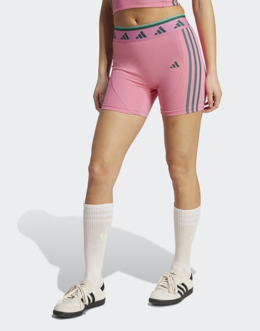 Leggings cortos rosa fusión y verde universitario de 5