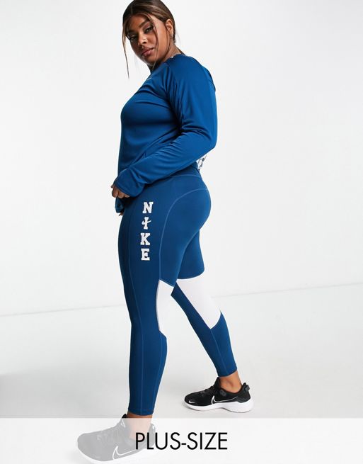 Leggings de 7/8 azul cerceta de talle medio con logo universitario Swoosh  Run Fast Dri-FIT de Nike Running Plus