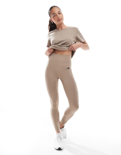 Leggings de 7/8 marrón tiza con costura delantera Optime Essentials de adidas Performance