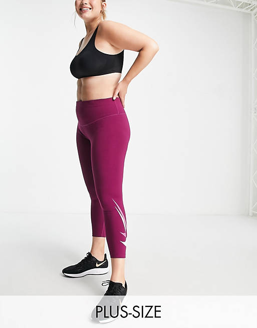 Mujer Leggings | Leggings de 7/8 violetas con logo Dri-FIT de Nike Running Plus - ID96960
