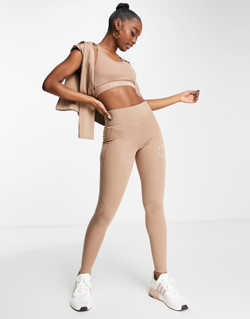Leggings de poliéster en forma de reloj de arena en color camel - CAMEL