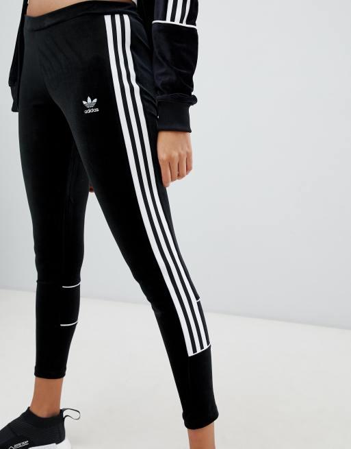 juego Ventilación quemar Leggings de terciopelo negro con tres rayas de adidas Originals | ASOS